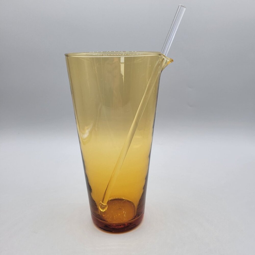 Amber Gradient Glass Cocktail Pitcher With Glass Stirrer Mid Century